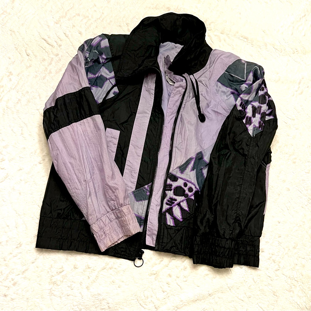 Purple And Black Windbreaker- Medium. 80s Style